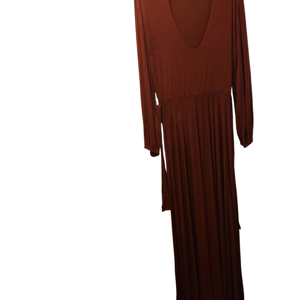 Maxi Dress Women's 3x Wine Long Sleeve Cut Out Front Stretch Pockets Tie Waist